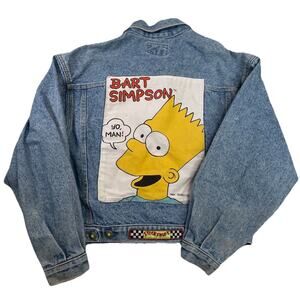 RARE Vintage 90s Stickshift Bart Simpson The Simpsons Blue Denim Jacket M